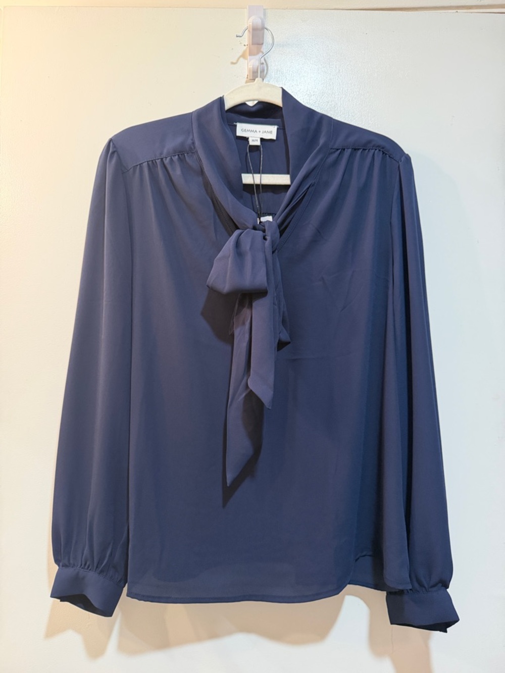 NWT Gemma + Jane Navy Blouse with Bow Detail